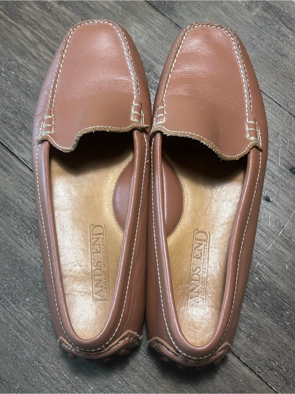 Lands' End Womens Tan Leather Slip-On Loafers
